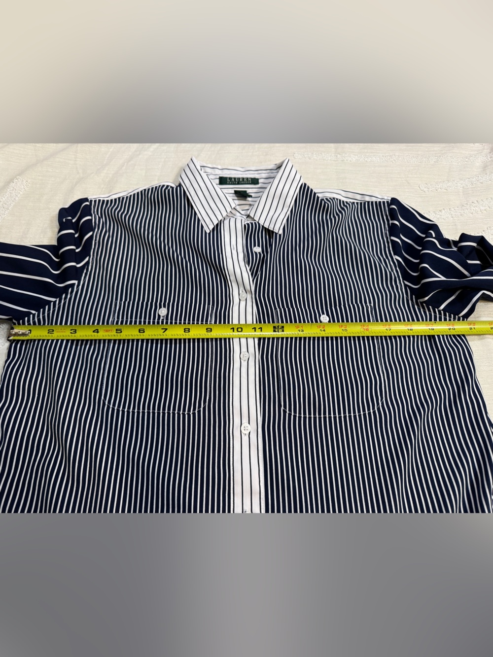 Lauren Ralph Lauren Women’s Medium Navy White Mixed Stripe Tunic Blouse Nautical - Picture 8 of 10